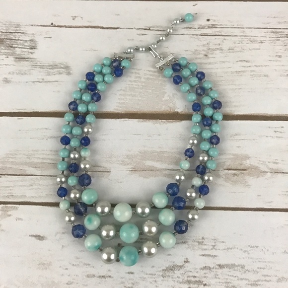 Blue Beaded Multi Strand Necklace - Picture 1 of 3